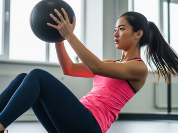 Athlete doing medicine-ball sit-ups during a workout