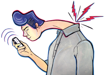 Person straining their neck while looking down at a phone